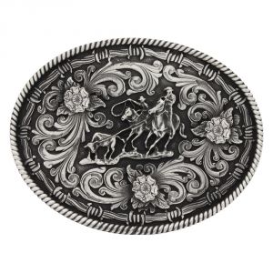 Montana Silversmiths Rope and Barbed Wire Classic Impressions Attitude Buckle with Team Ropers (A547S)